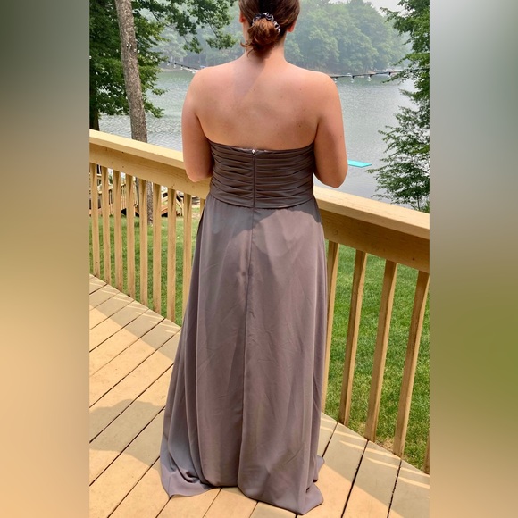 NWT Grey Long Strapless Sweetheart Georgette Dress - Picture 5 of 10